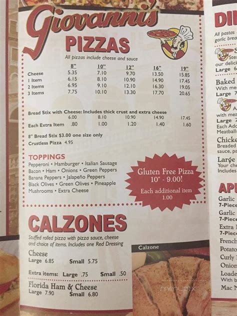 Call Us Toll Free. . Giovannis pizza franklin furnace menu
